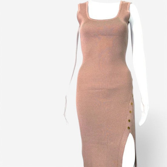 Windsor Women's Size L Beige Sleeveless Bodycon Dress with Slit