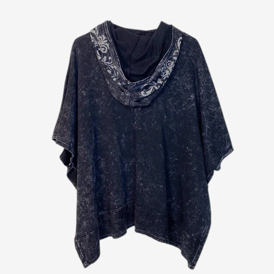 Vocal Women's Size S Black Acid-Washed Embellished Poncho Hoodie