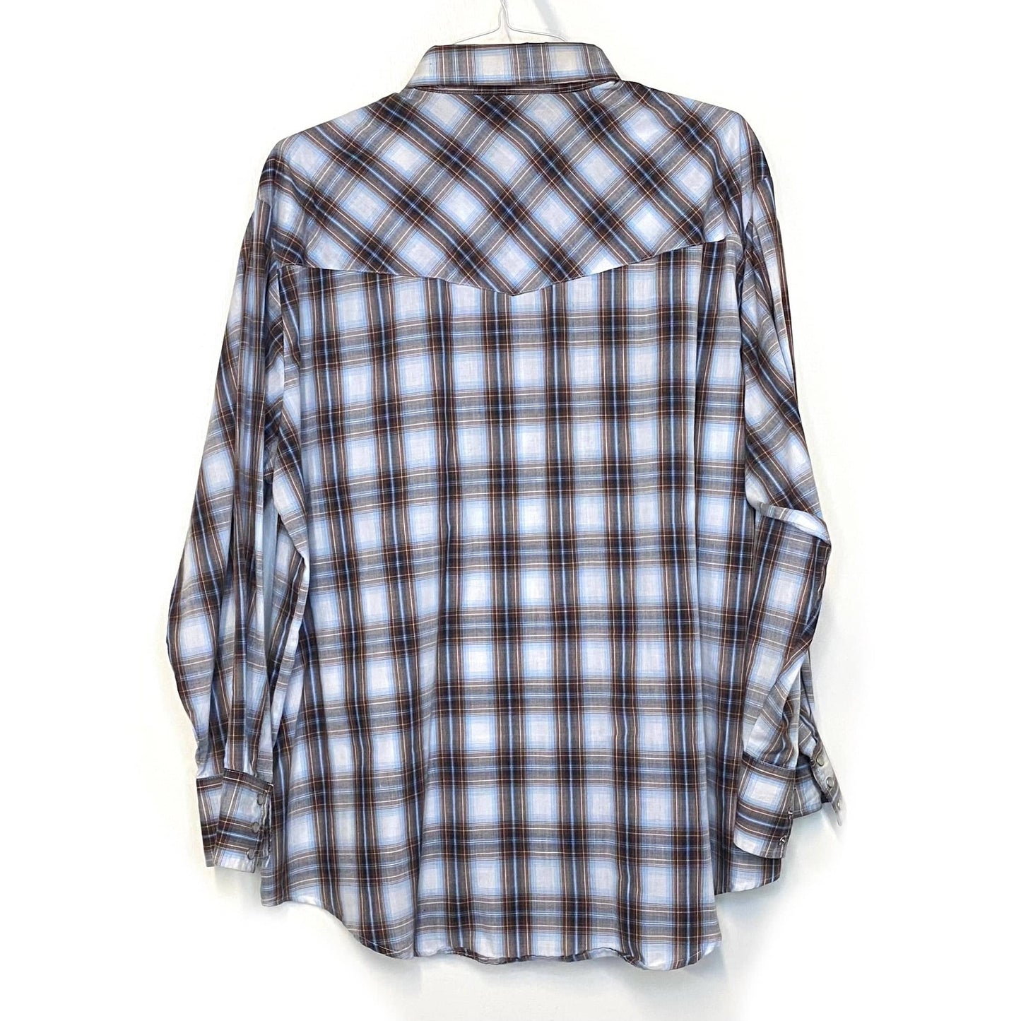 Vintage Ely Cattleman Mens Size XXL White Black Blue Plaid Shirt Western Pearl Snap-Up L/s