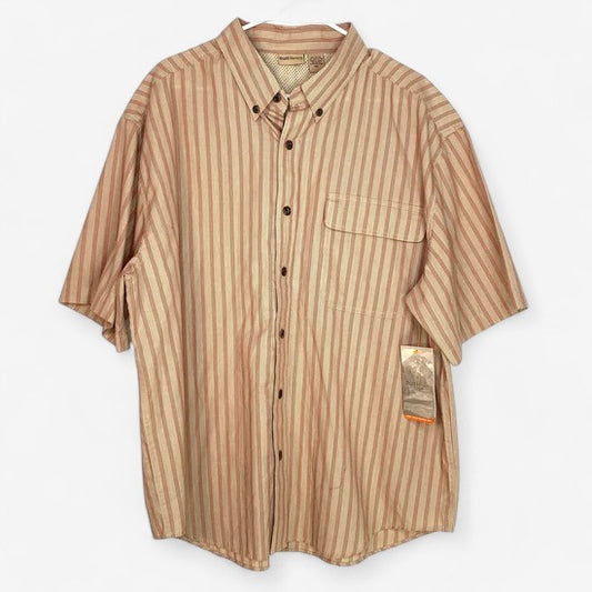 Ruff Hewn Men's Brown Striped Vented Fishing Shirt - Size XXL - Button-Up Short Sleeve