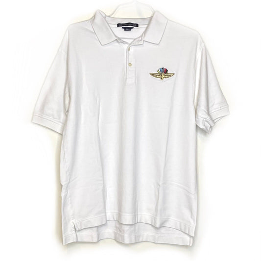 Devon & Jones Indianapolis Motor Speedway Mens Size XL White Polo Golf Shirt S/s EUC