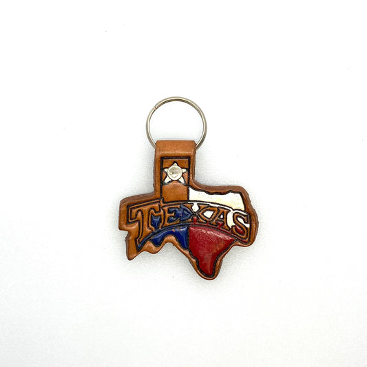 State of Texas Leather Keychain Travel Souvenir Brown Embossed EUC