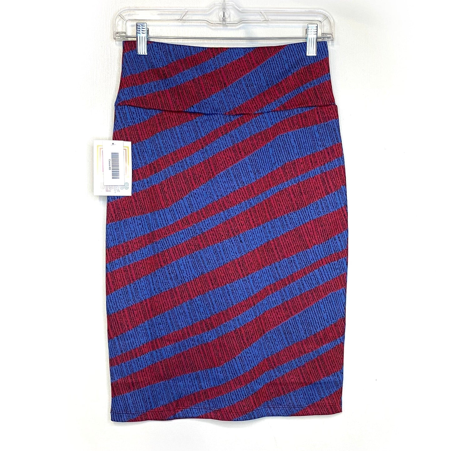 LuLaRoe Cassie Pencil Skirt | XS (00-0) | Red/Blue | Animal Stripes | NWT