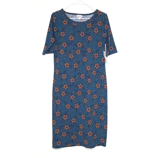 LuLaRoe Julia Bodycon Dress | L (12-14) | Blue | Floral | NWT