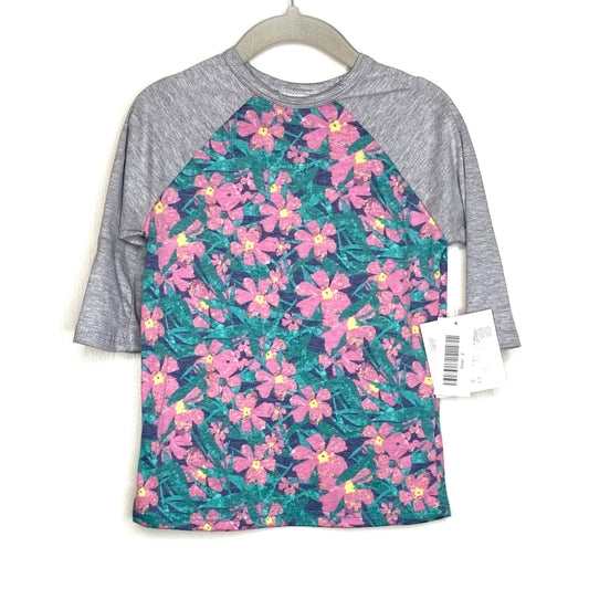 LuLaRoe Kids Unisex 2 Gray/Green/Pink Sloan Heather/Floral Raglan T-Shirt 3/4 Sleeves NWT