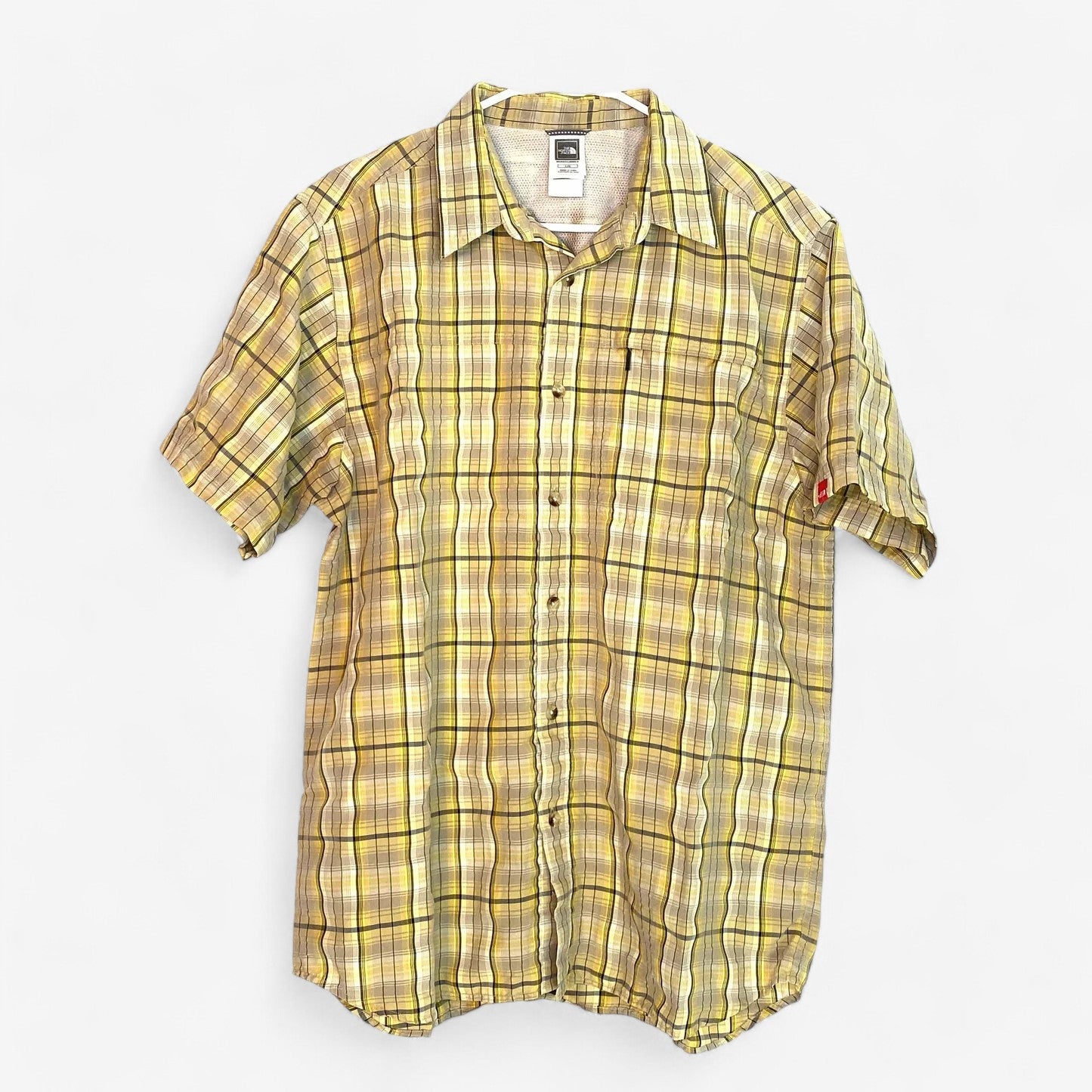 The North Face Men's Yellow Plaid Casual Button-Up Short Sleeve Shirt - Size L