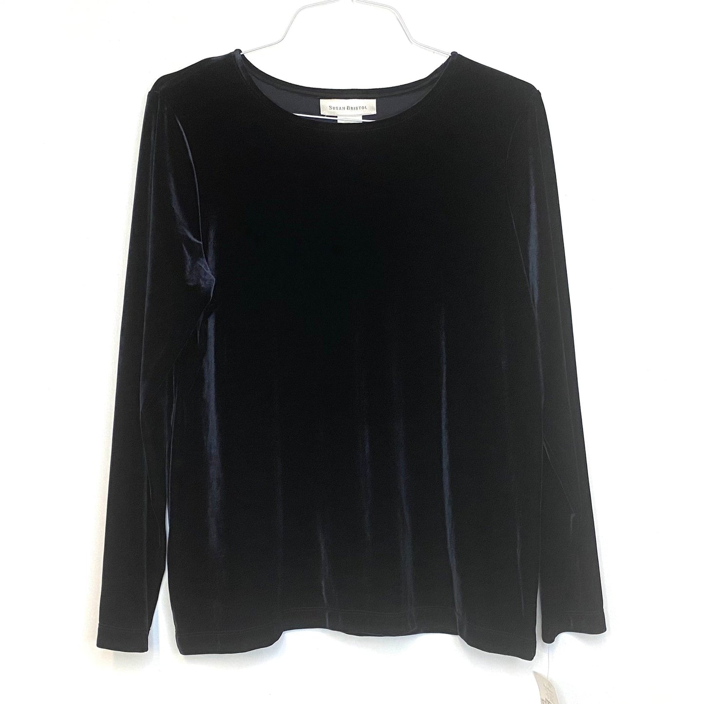 Susan Bristol Womens Size L Shimmery Black Velour Shirt Top L/s NWT