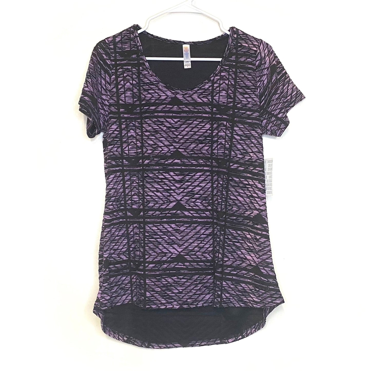 LuLaRoe Womens S Sheer Black/Purple Classic T Geometric T-Shirt S/s NWT