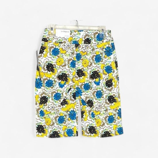 Peck & Peck Women's Retro Yellow and Blue Floral Stretch City Shorts - Size 2