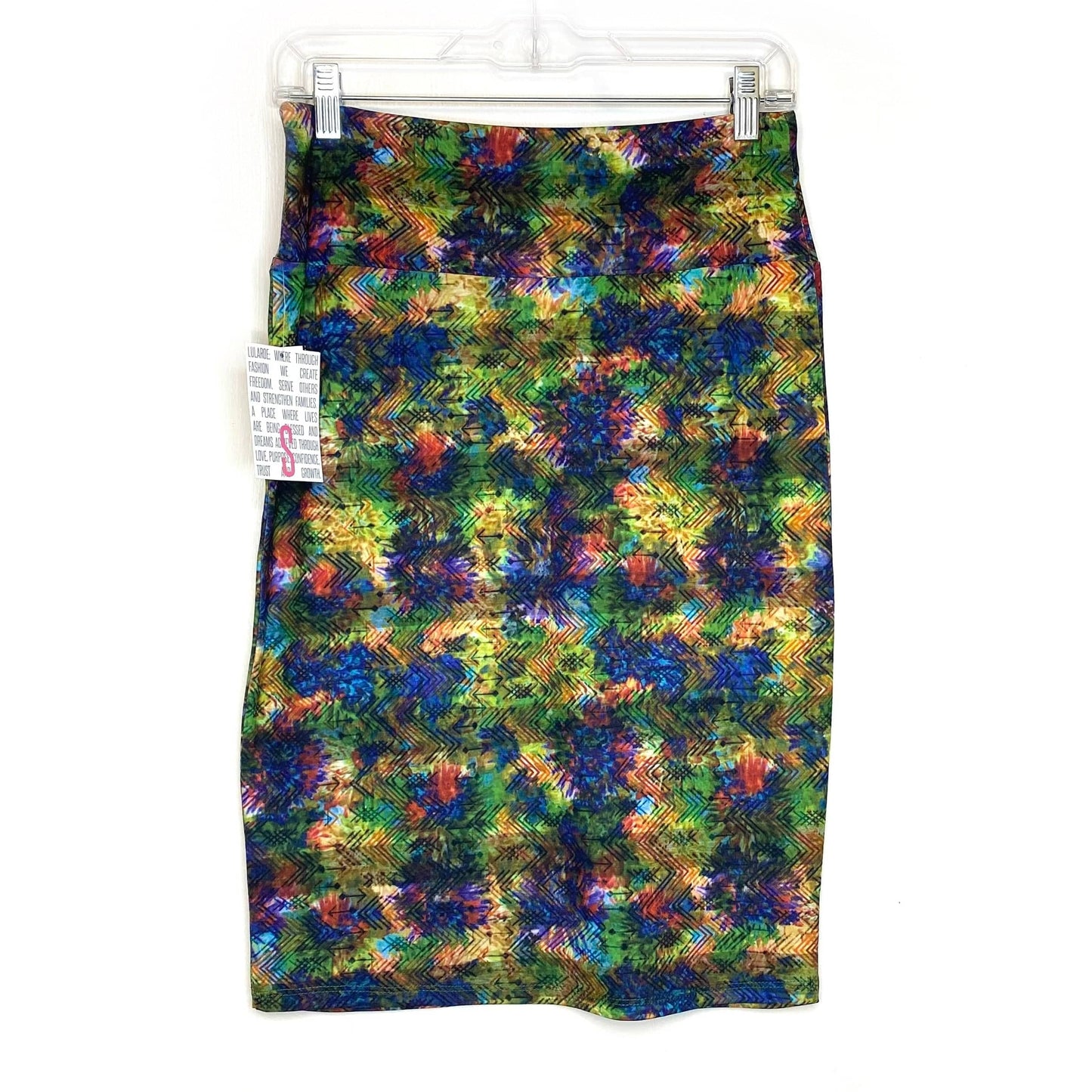 LuLaRoe Womens S Blue/Yellow/Green Cassie Splotches Skirt NWT