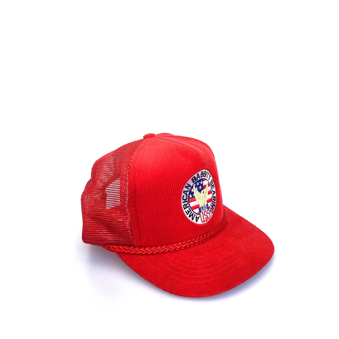 Vintage “American Babbitt Bearing” Red Corduroy Snapback Hat Corded OSFA