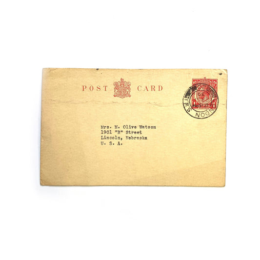 Antique Postal Card - “Dear Mother” Personal London & Nebraska 1939