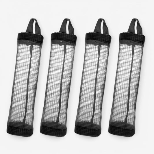 Rubbish Bags Dispenser - Pack of 4 Black Nylon Mesh Organizers