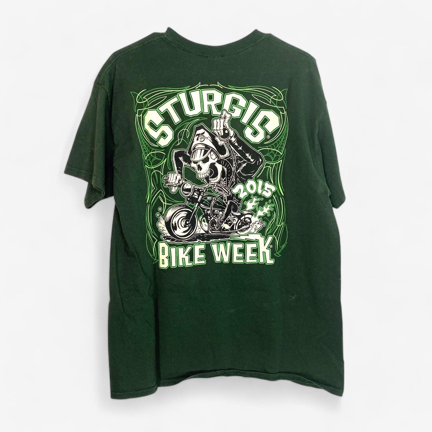 Sturgis Bike Week 2015 Men's Green Short Sleeve T-Shirt - Size L - 75th Anniversary - Pre-Owned