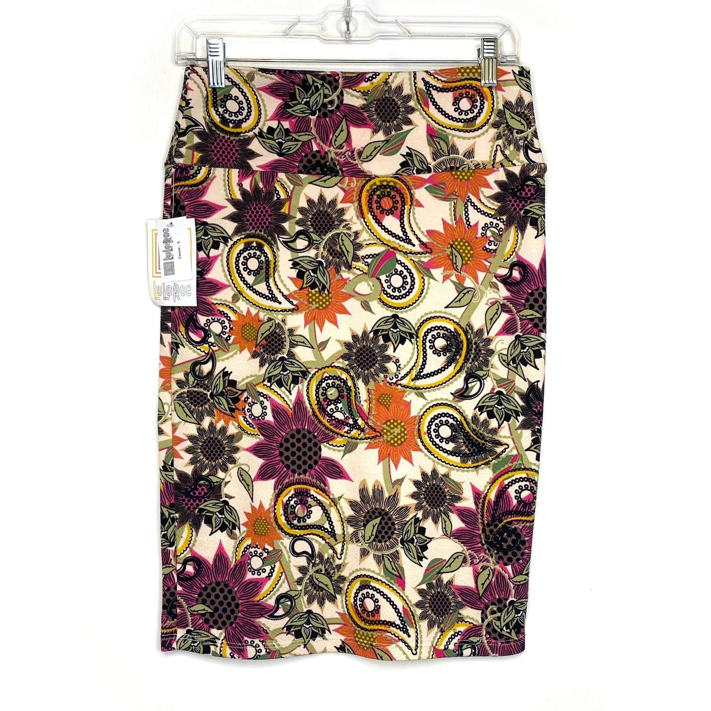 LuLaRoe Womens S Buttermilk Pink/Green/Yellow Cassie Floral/Paisley Skirt NWT