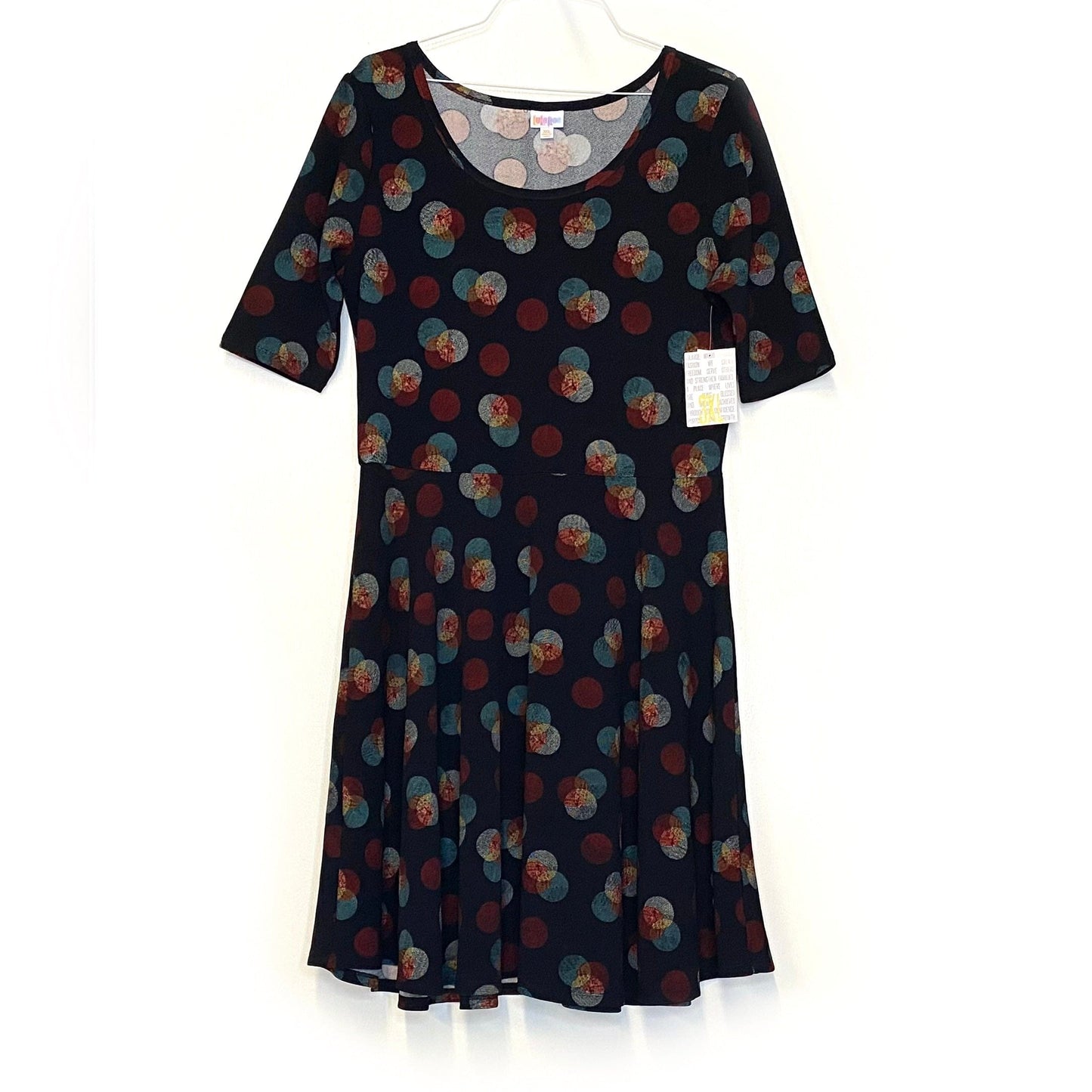 LuLaRoe | Black Nicole Dots Fit And Flair Dress | Size: 3XL | S/s | NWT