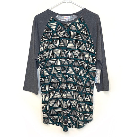 LuLaRoe Unisex XL Gray/Green/Black Randy Geometric Raglan T-Shirt ¾ Sleeves NWT