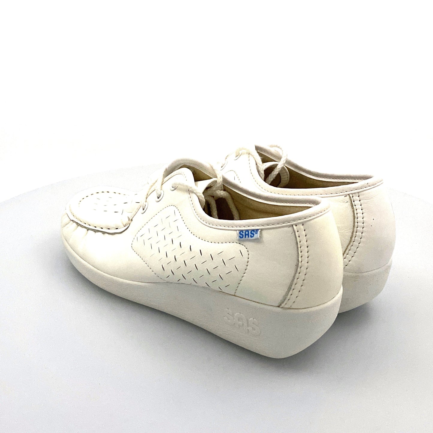 SAS Lattice SS - Womens Wedge Oxfords, Size 66, White Leather Nursing Comfort Shoes NIB