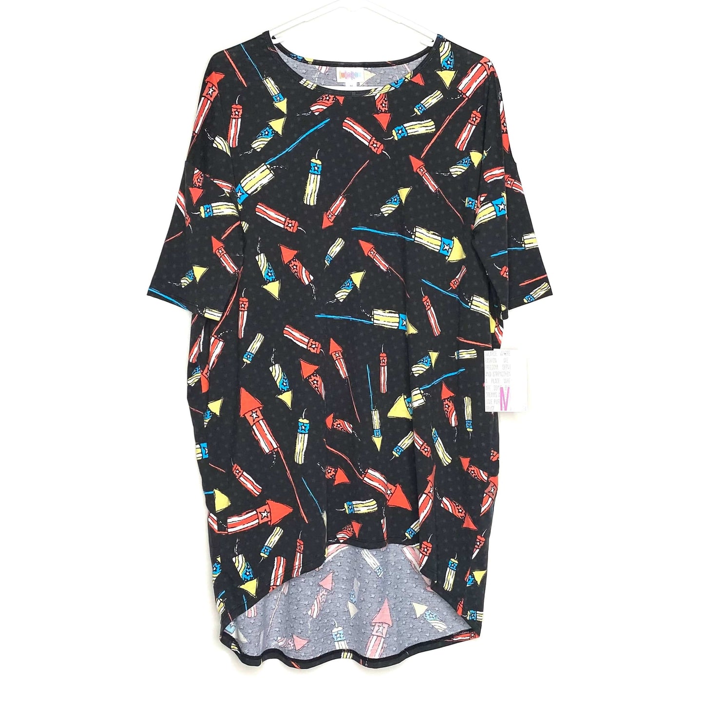 LuLaRoe Womens Size M Irma Charcoal Gray/Multicolor Fireworks T-Shirt S/s NWT