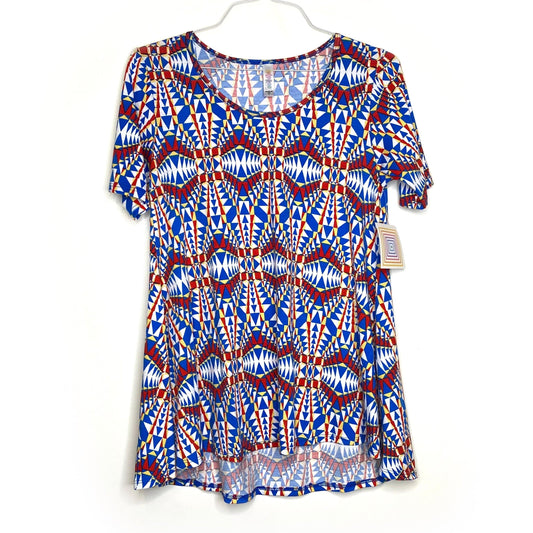 LuLaRoe Womens S Red/White/Blue Perfect T Geometric Swing Top S/s NWT