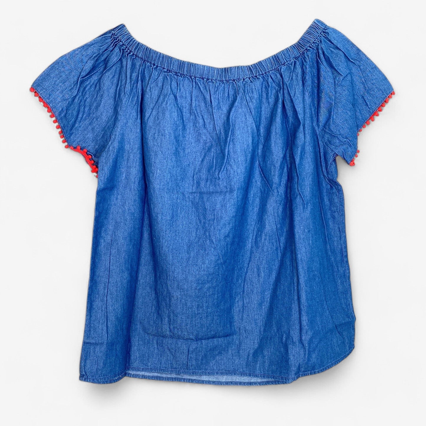 Hester & Orchard Women's Blue Top with Red Fringe Flowers - Size M