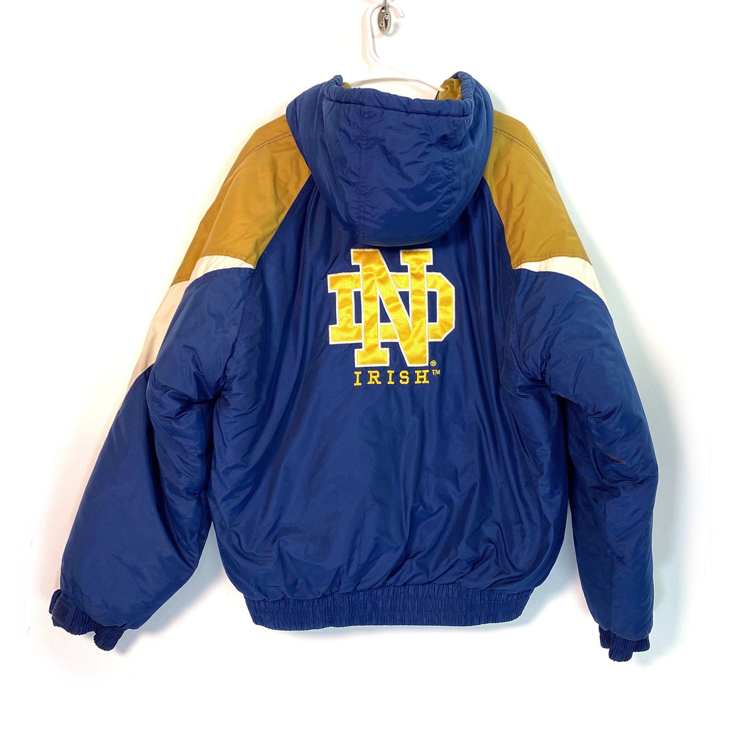 Phenom | Notre Dame “Fighting Irish” | Hooded Stadium Jacket | Size: L | Blue/Gold | EUC | Vintage