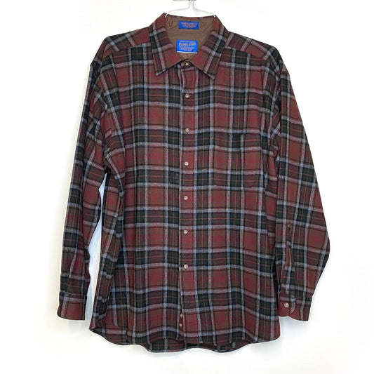 Pendleton Mens Size XL Brown/Red/White Flannel Wool Shirt Casual Button-Up L/s Pre-Owned