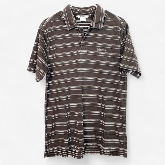 Marmot Men's Classic Fit Gray Striped Short Sleeve Polo Shirt - Size M - Pre-Owned