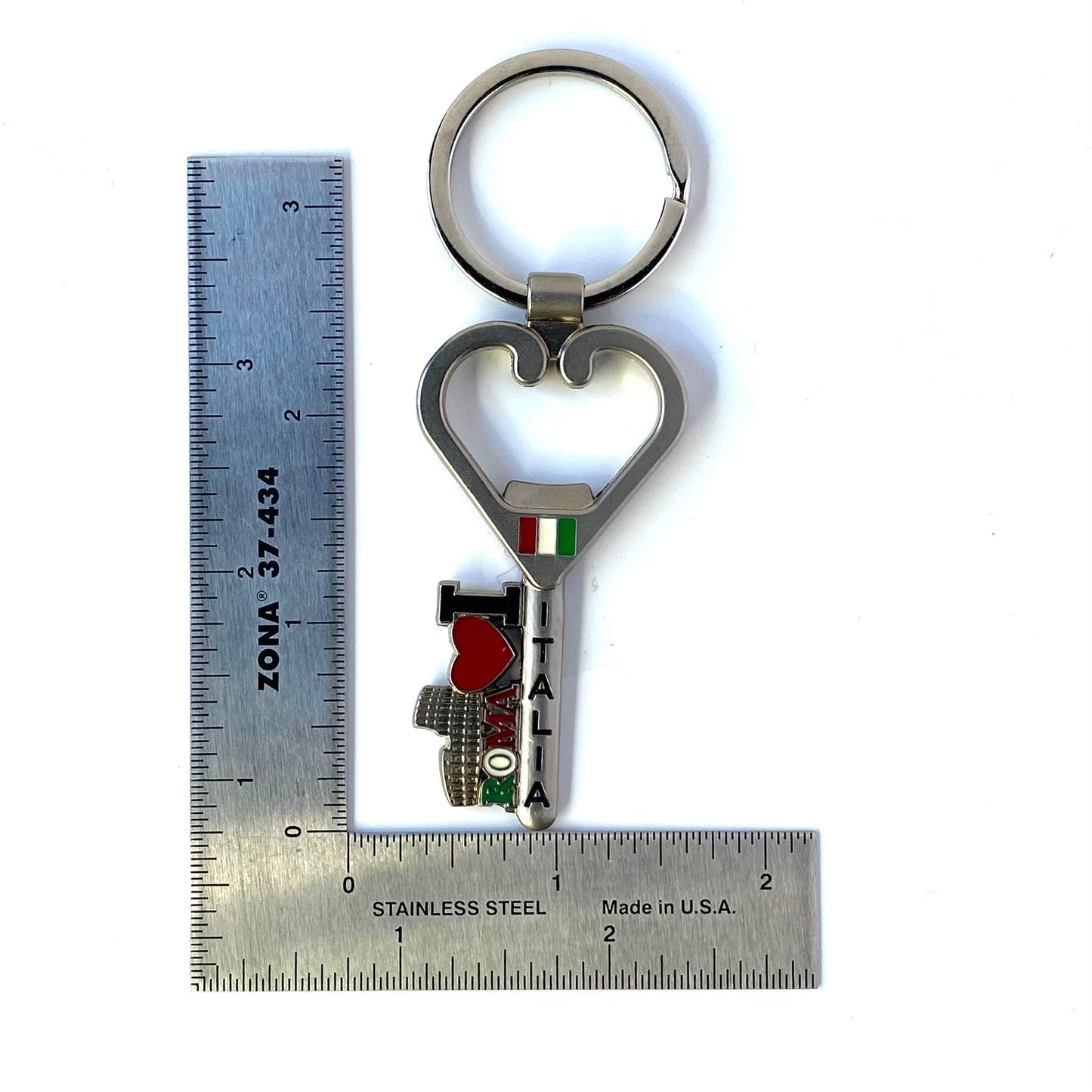 Italia “I Love Roma” Souvenir Keychain Key Ring Metal Silver EUC