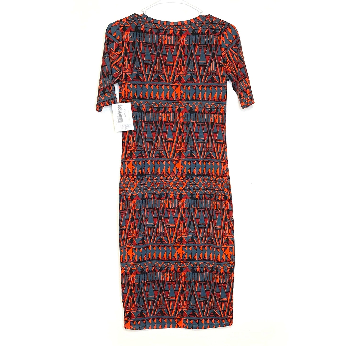 LuLaRoe Womens XS Blue/Orange/Red Geometric Julia Dress Scoop Neck ½ Sleeves NWT