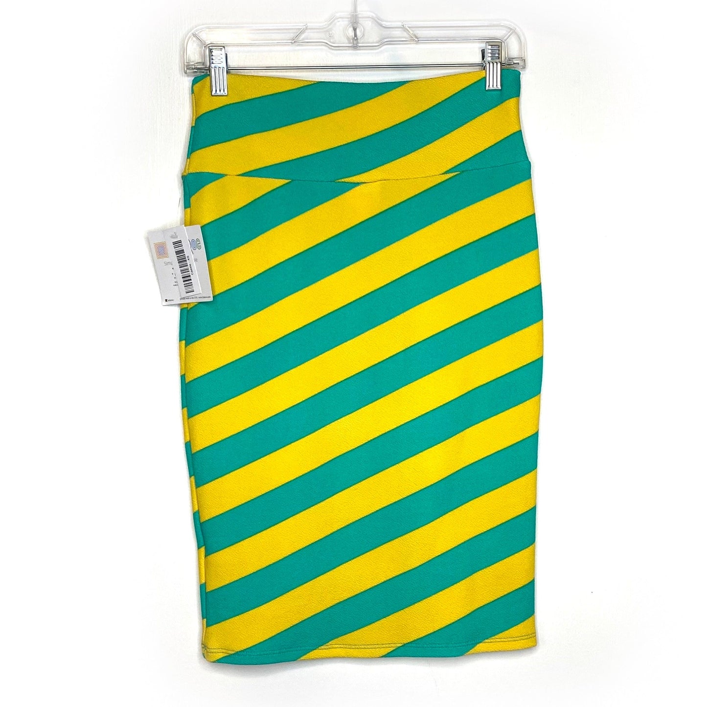 LuLaRoe Womens XS Bumblebee Green/Yellow Cassie Diagonal Stripes Skirt NWT