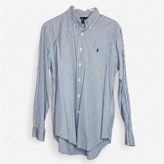 Ralph Lauren Men's Blue & White Striped Classic Fit Dress Shirt - Size M