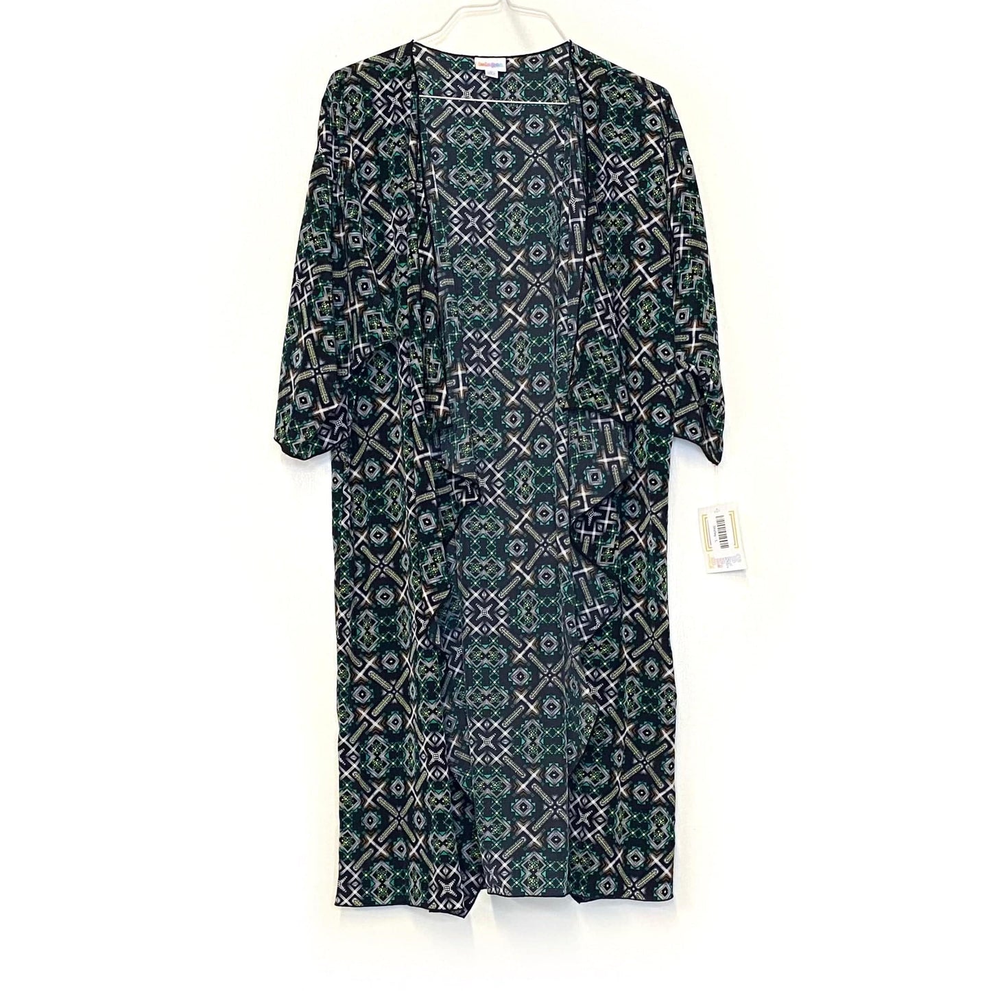 LuLaRoe Womens Size L Black Shirley Geometric Kimono Cover Up L/s NWT