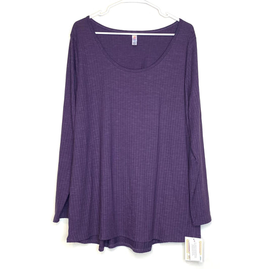 LuLaRoe Womens Size 2XL Jam Purple Lynnae Ribbed T-Shirt Shirt L/s NWT