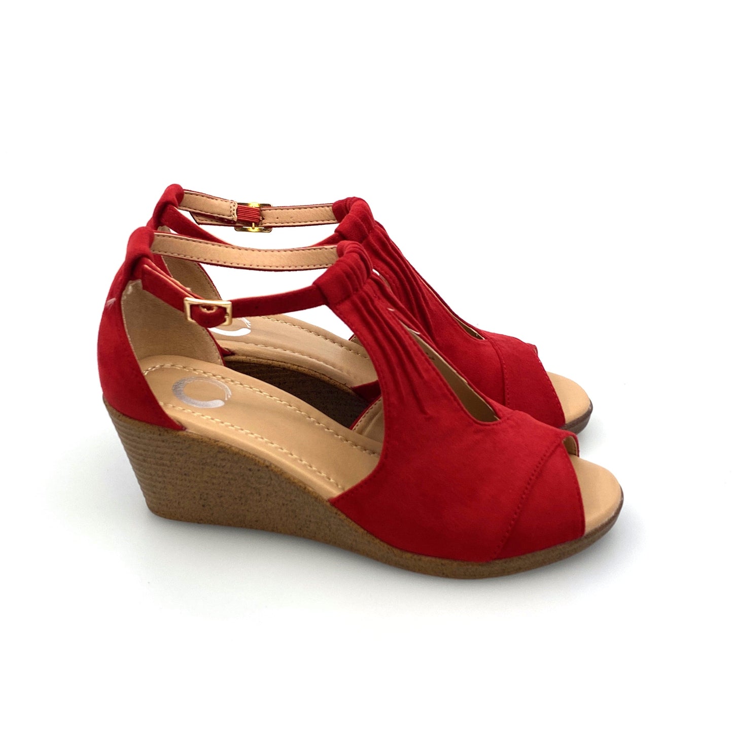Journee Collection Womens Kedzie Wedge Sandals, Red, Size 7 Open Toe Shoes