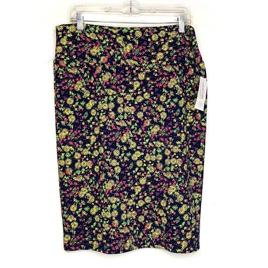 LuLaRoe Womens XL Yellow/Pink/Black Cassie Floral/Abstract Skirt NWT