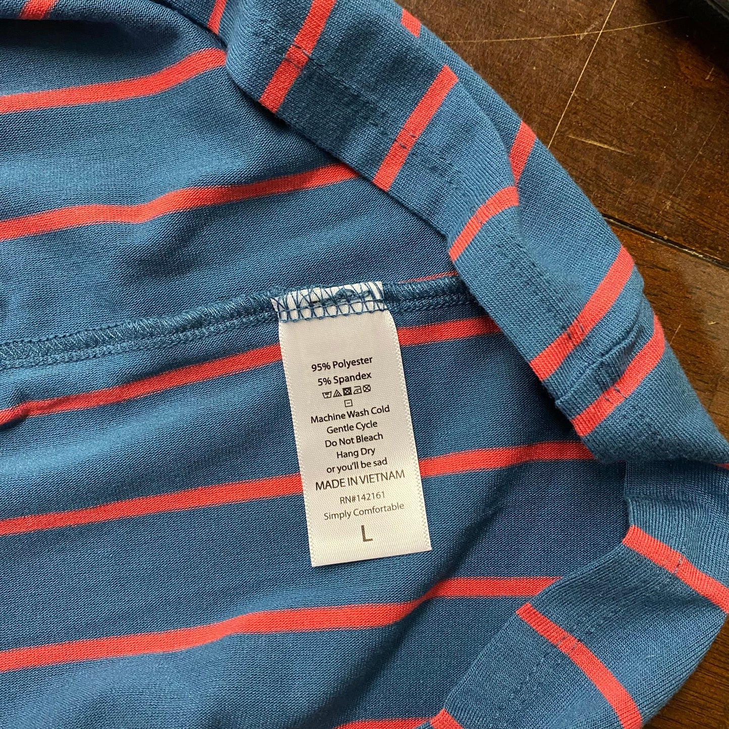 LuLaRoe Womens Size L Blue/Red Striped Print Julia Dress Scoop Neck ½ Sleeves S/s