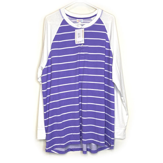 LuLaRoe Unisex Size 3XL Colorblock White/Purple Mark Striped Henley Shirt L/s NWT