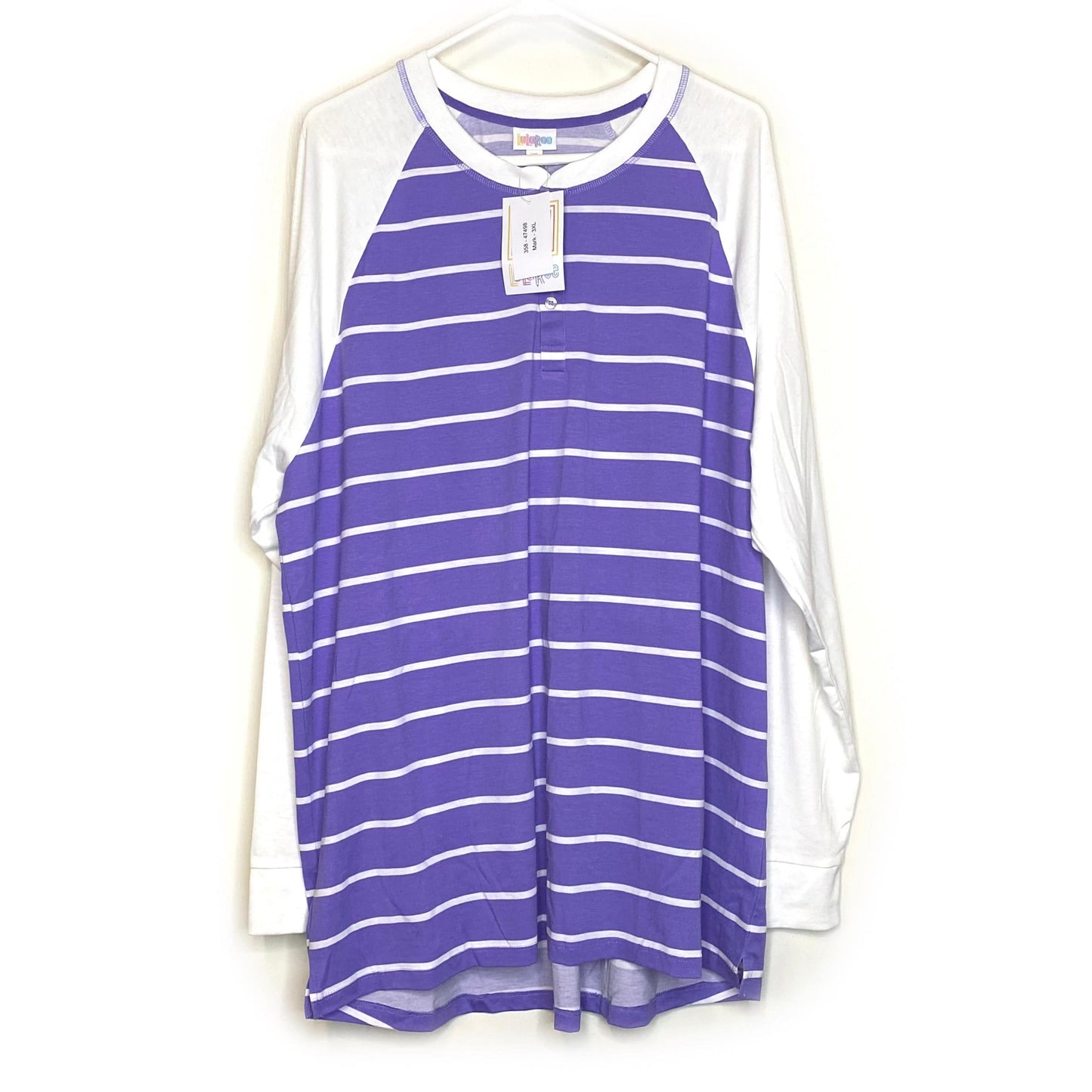 LuLaRoe | Striped Henley Top | Color: White/Purple Mark | Size: 3XL | Unisex | L/s | NWT