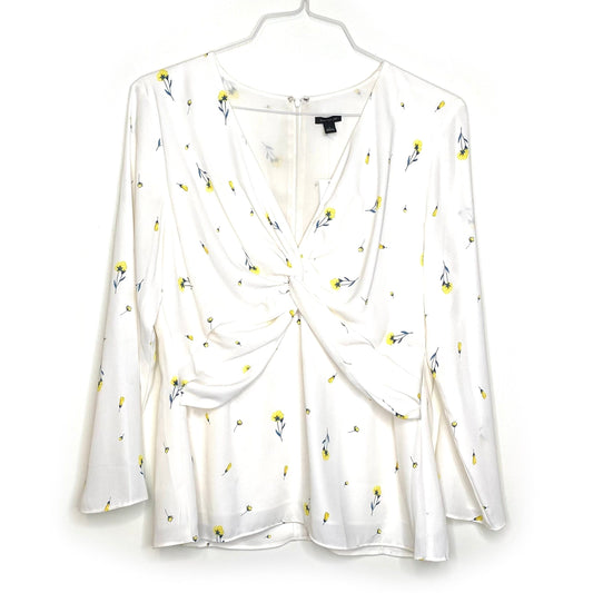 Ann Taylor Womens Size 16 White Floral Blouse Top Twist Shirt NWT