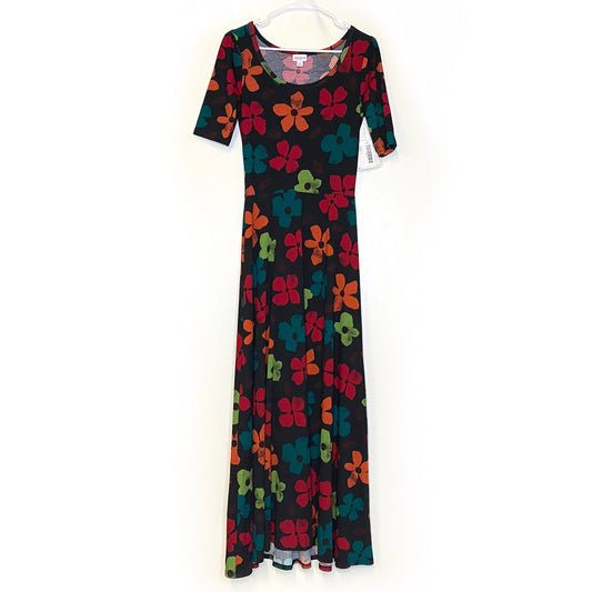 LuLaRoe Womens S Green/Red/Black Ana Floral Maxi Dress S/s NWT