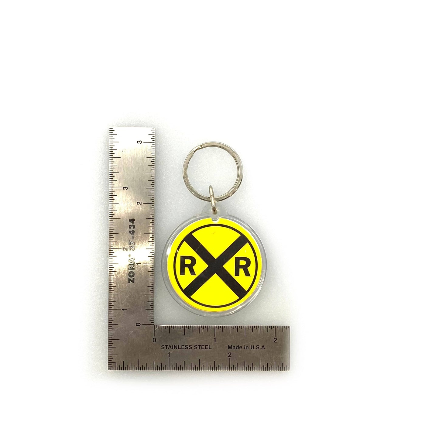CSX Transportation RR Crossing Souvenir Keychain Key Ring Round Clear Acrylic