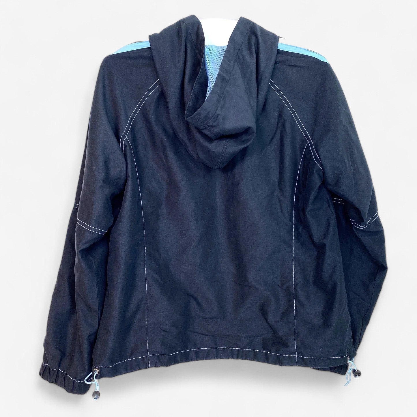 Green Tea Womens Hooded Lined Full-Zip Jacket | Size M | Navy Blue with Light Blue Accents | VGC