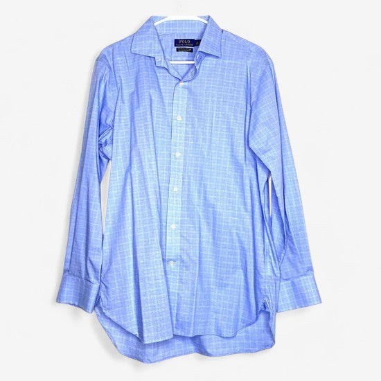 Ralph Lauren Men's Blue Box Plaid Stretch Classic Fit Dress Shirt - Size M