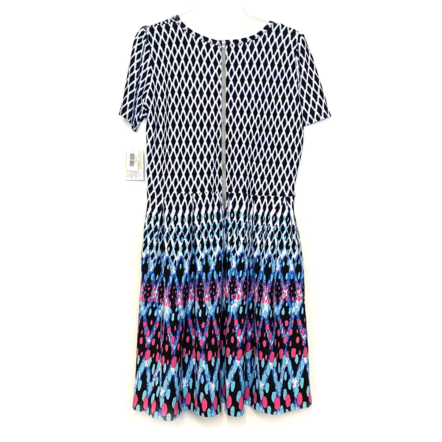LuLaRoe UNICORN Size 3XL (24/26) Amelia White/Blue/Multicolor Geometric Dress S/s NWT