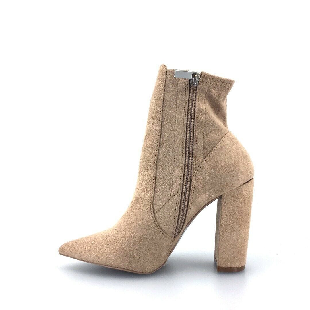 Qupid Womens Signal-99X Size 8.5 Warm Taupe Beige Booties Boots Stretch Suede