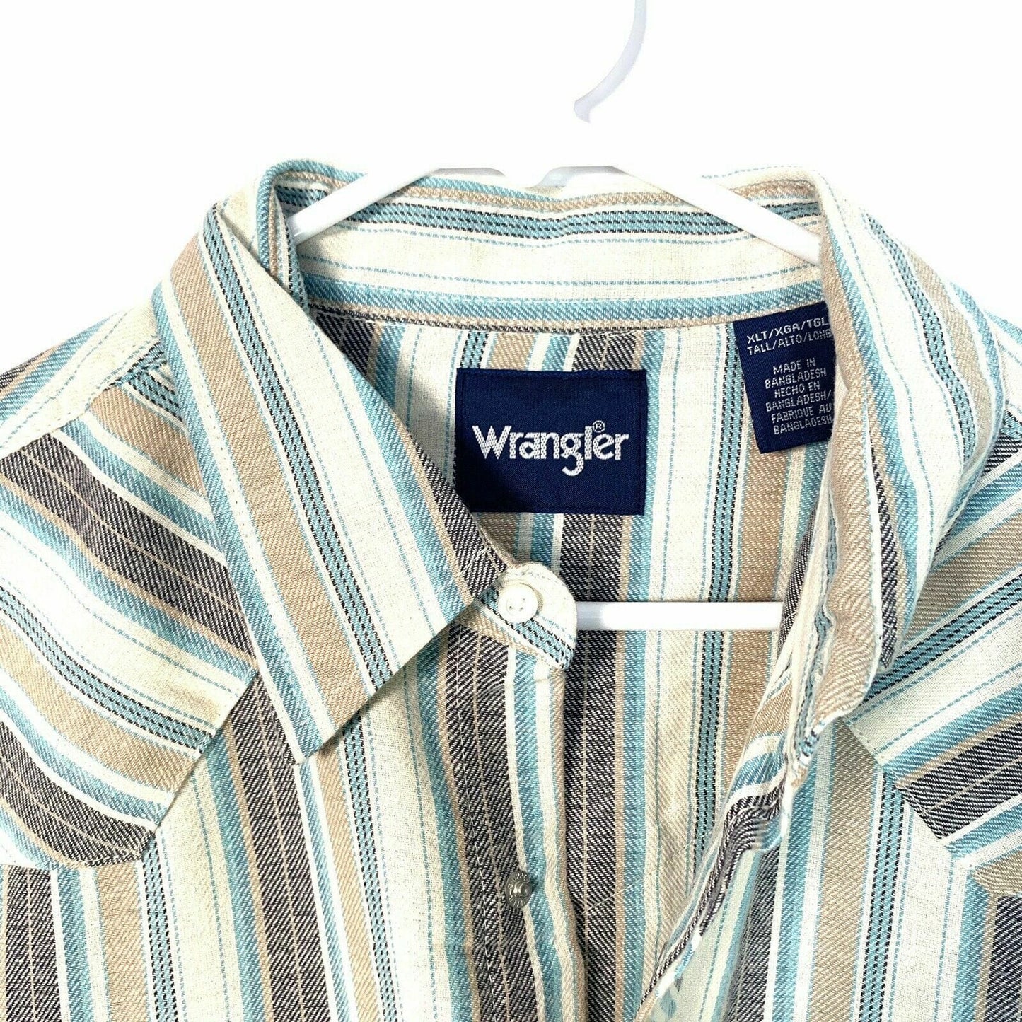 Wrangler Mens Size XLT White Striped Western Flannel Shirt Snap Up Big Tall L/s