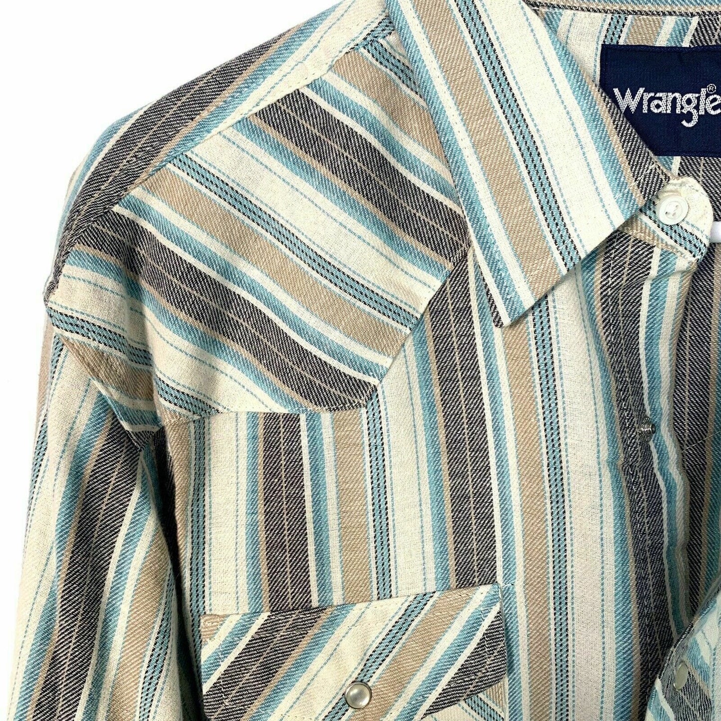 Wrangler Mens Size XLT White Striped Western Flannel Shirt Snap Up Big Tall L/s