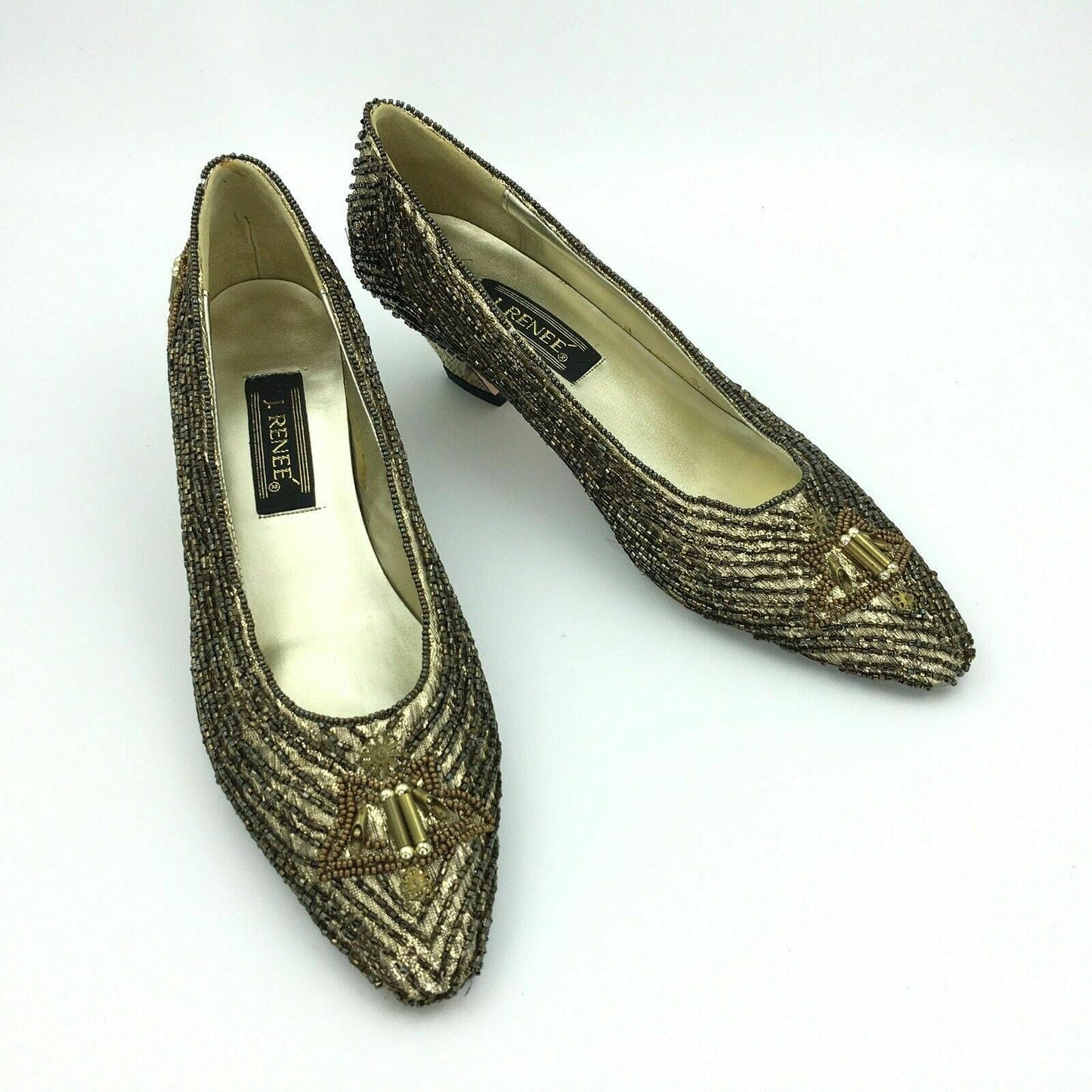 J Renee Womens Size 9N Bronze Gold Swank Beaded Evening Heels Pumps Shoes