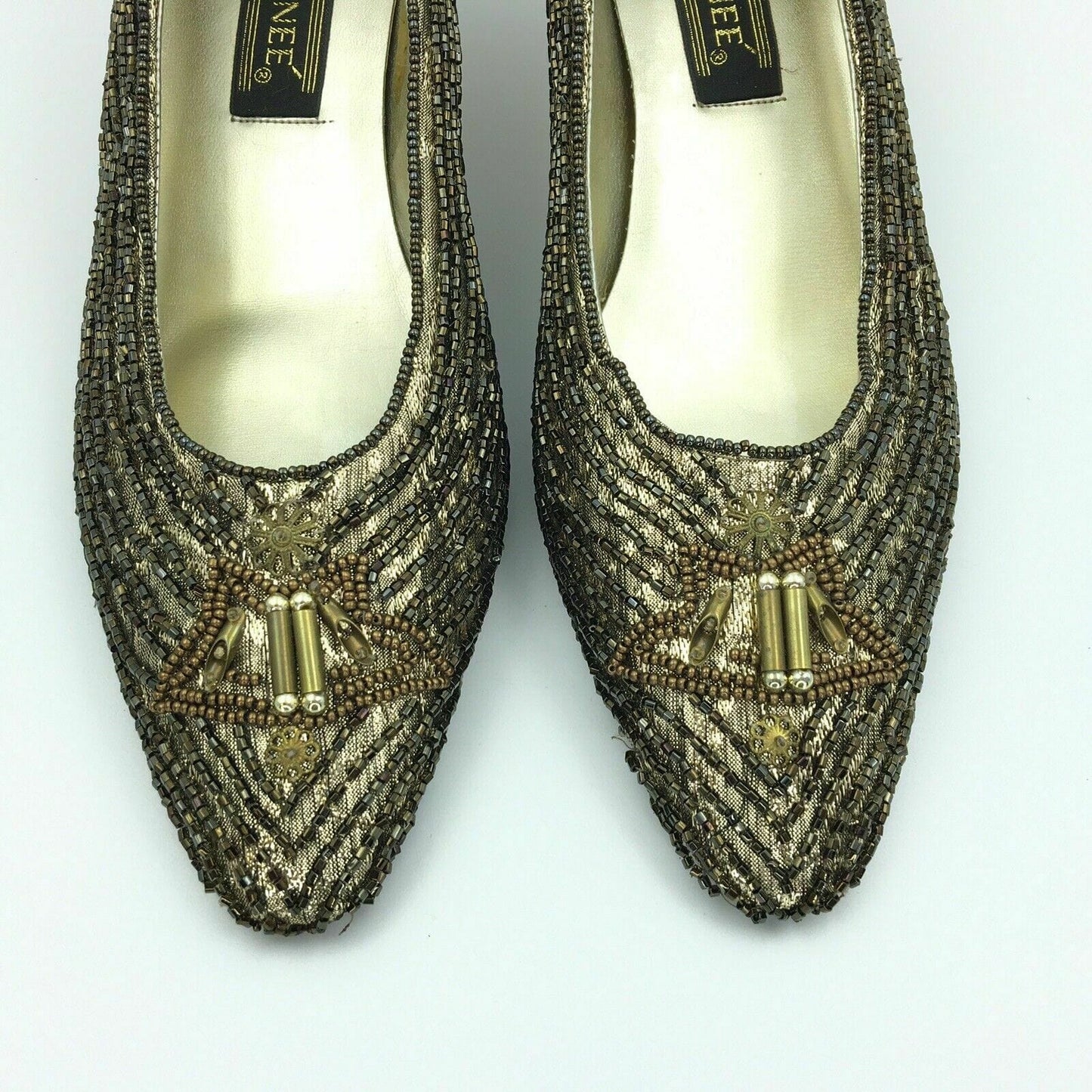 J Renee Womens Size 9N Bronze Gold Swank Beaded Evening Heels Pumps Shoes